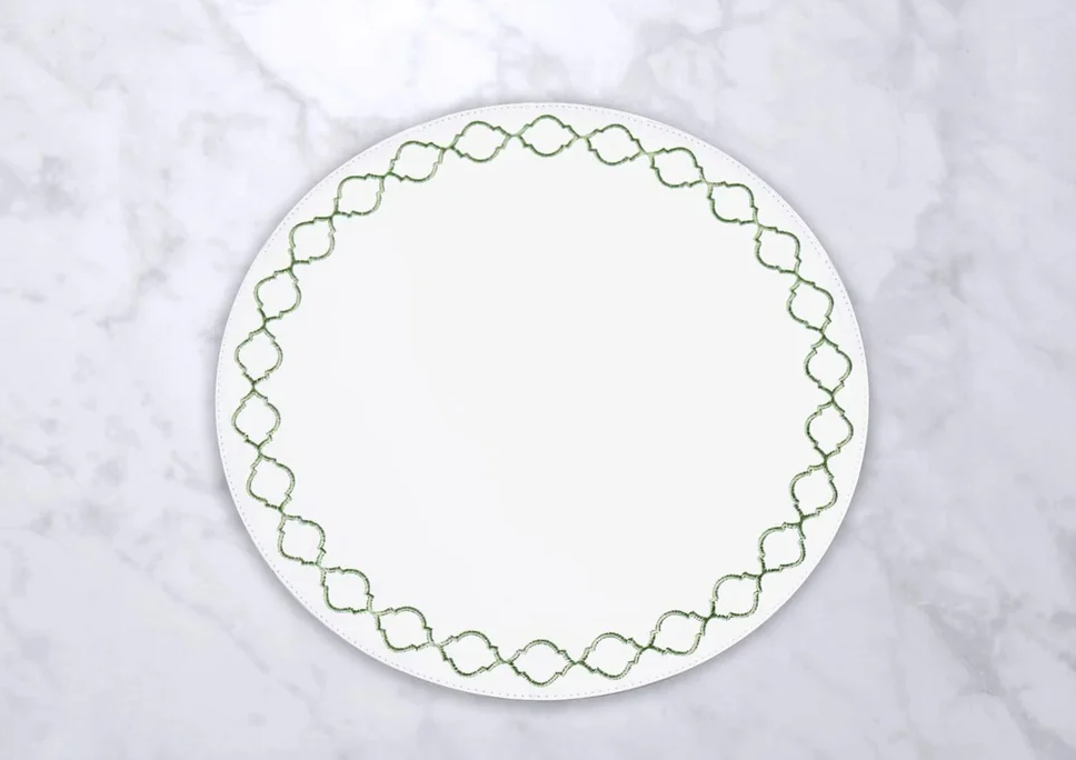 Beatriz Ball - Round White Placemats with Green Embroidery - Set of 4