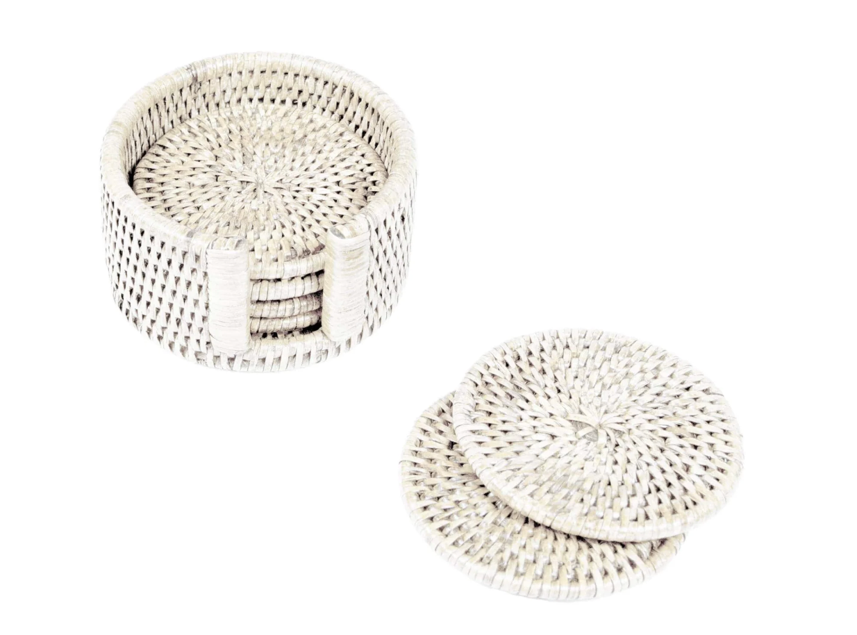 Caspari - Rattan Coaster Set