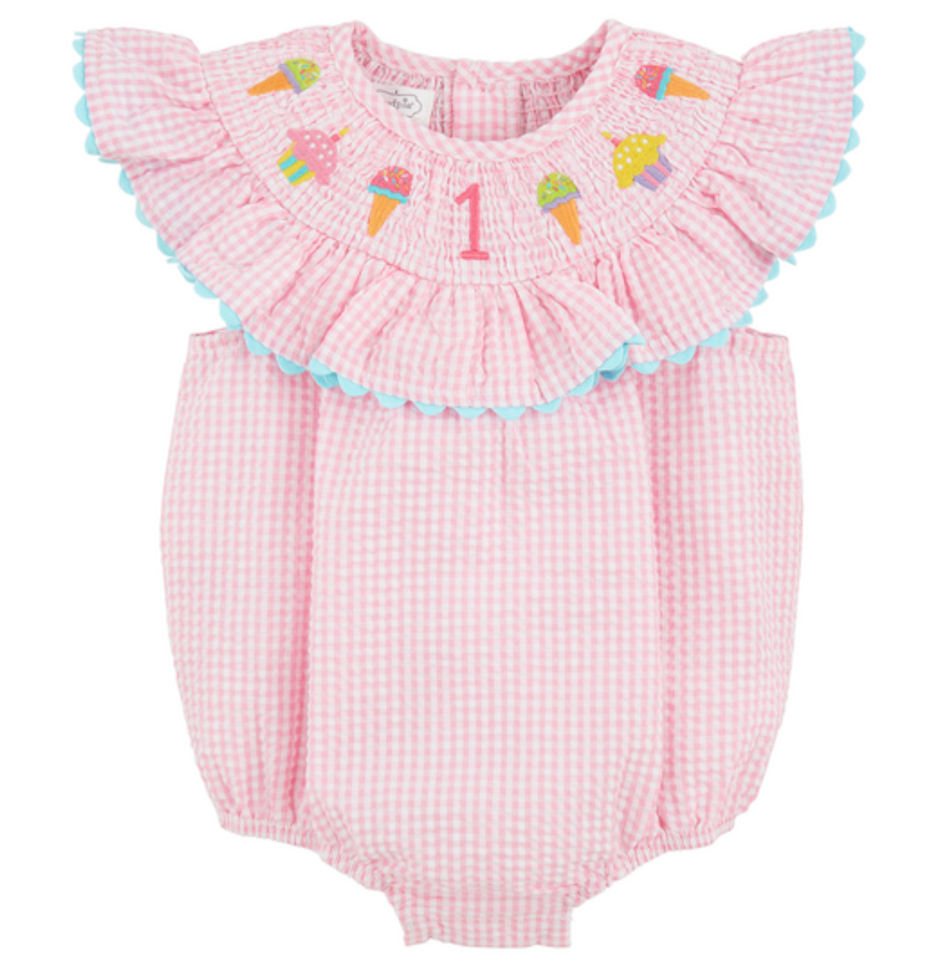 Pink and White Check 1st Birthday Bubble