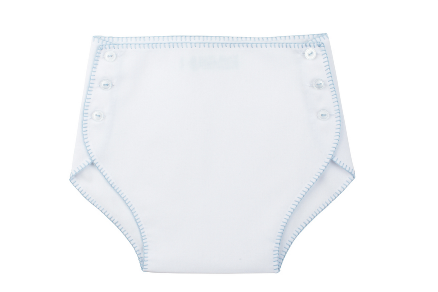 White Diaper Cover with Buttons and Blue Stitching