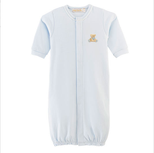 Baby Club Chic - Teddy Bear - Blue Converter Gown with Piping