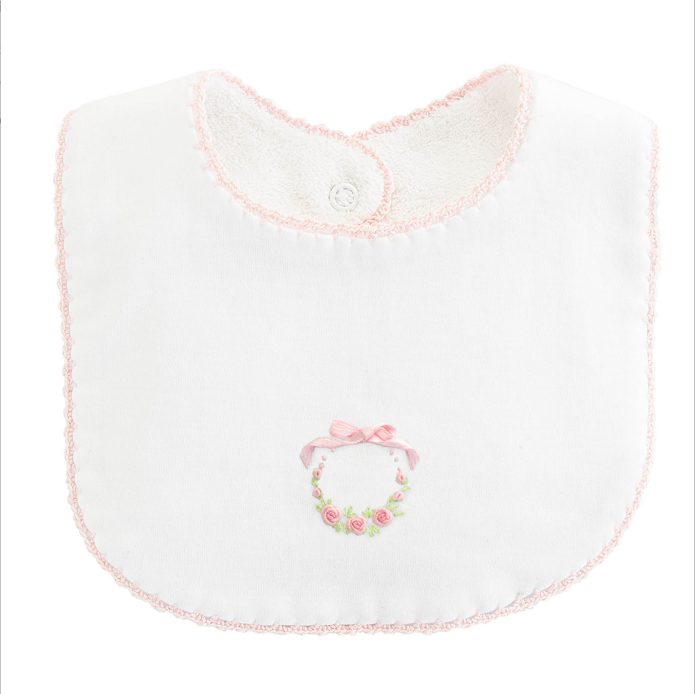 Baby Club Chic - Bows and Roses - Bib with Pink Crochet Trim