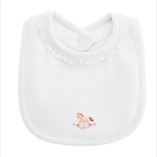 Baby Club Chic - Embroidered Bib with Trim - Multiple designs