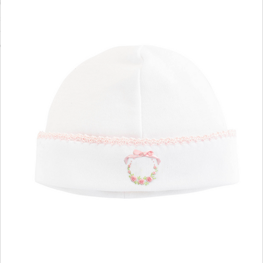 Baby Club Chic - Bows and Roses - Hat with Pink Crochet Trim