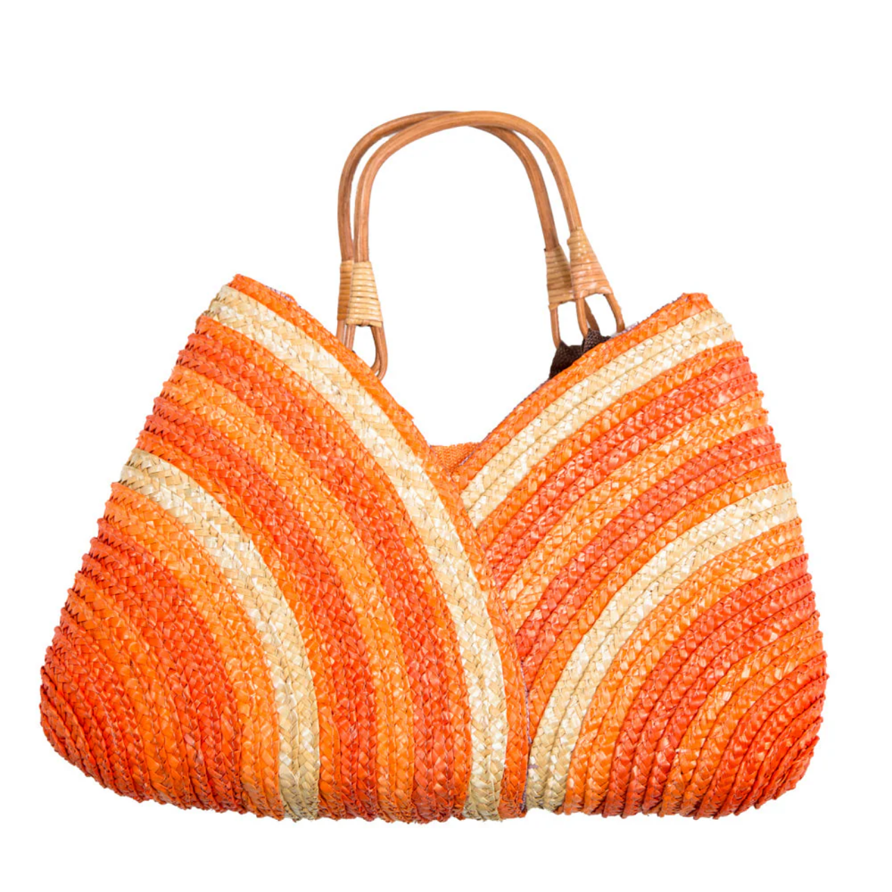 Woven Tote with Wooden Handles - Blue or Orange