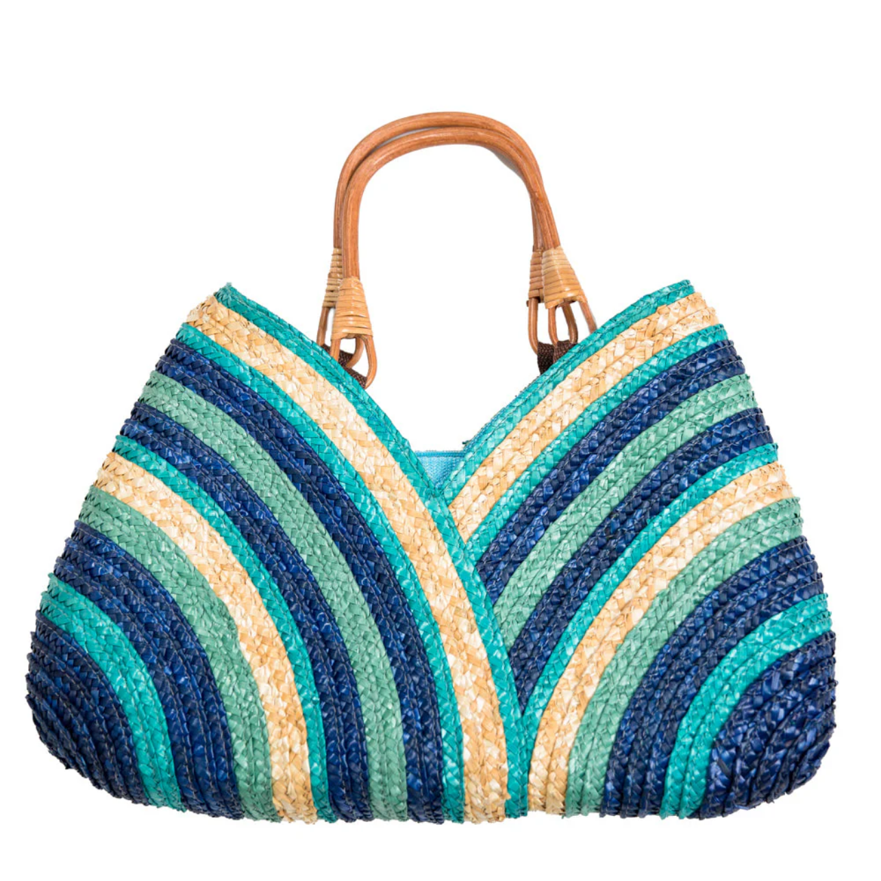 Woven Tote with Wooden Handles - Blue or Orange