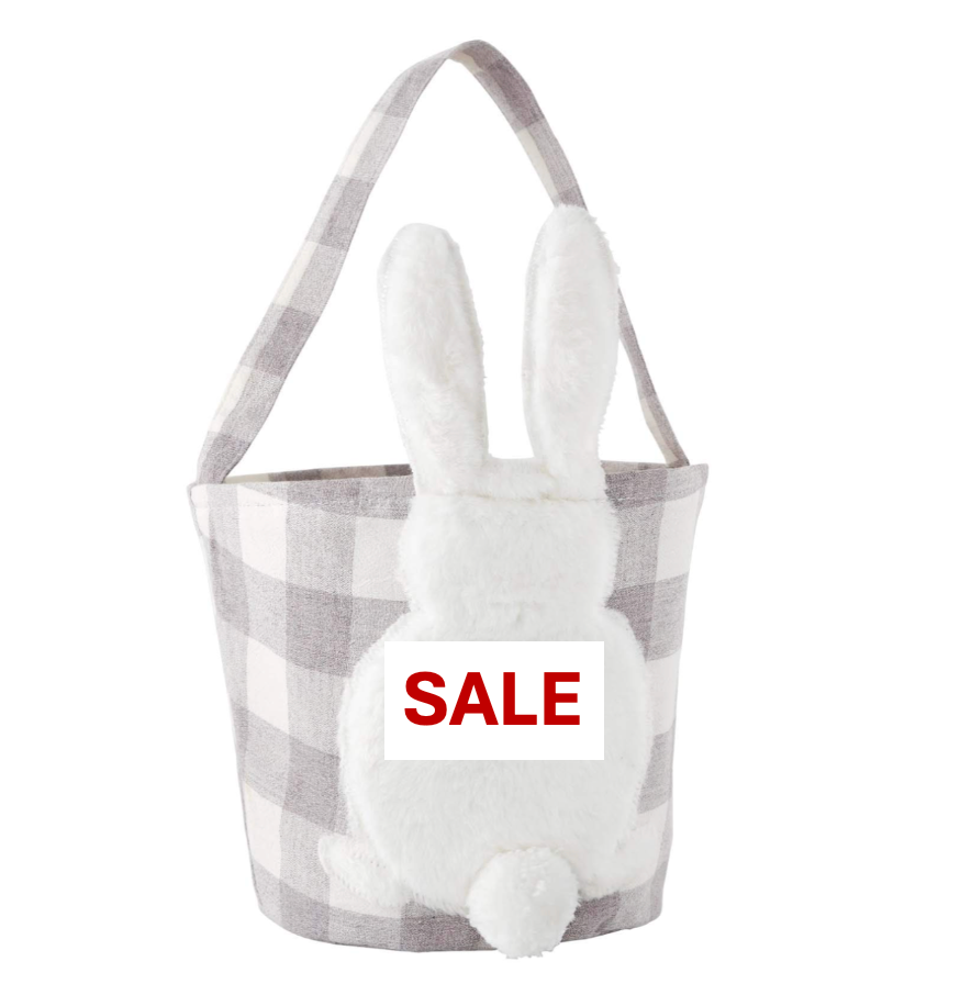 Gray Check Easter Basket with Bunny