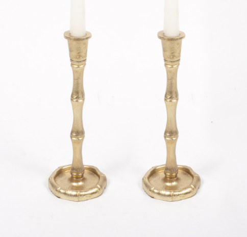 Gold Bamboo Candlestick - Set of 2