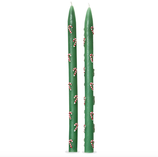 Candy Cane Hand Painted Taper Candles - Set of 2
