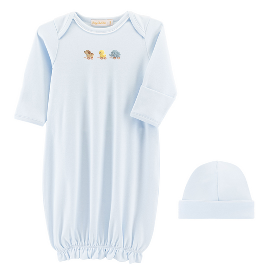 Baby Club Chic - Embroidered Vintage Toys - Gown and Hat Set