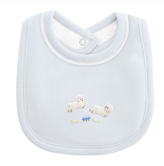 Baby Club Chic - Embroidered Lambs - Bib - Blue or Pink