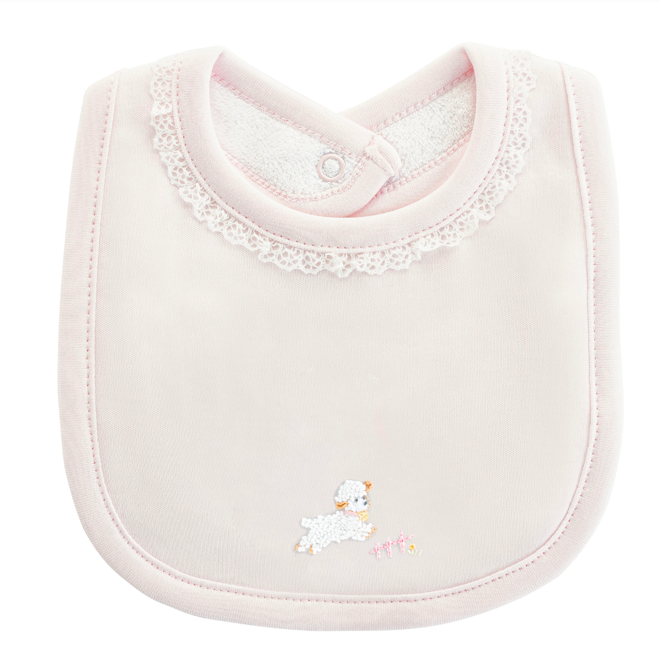 Baby Club Chic - Embroidered Lambs - Bib - Blue or Pink