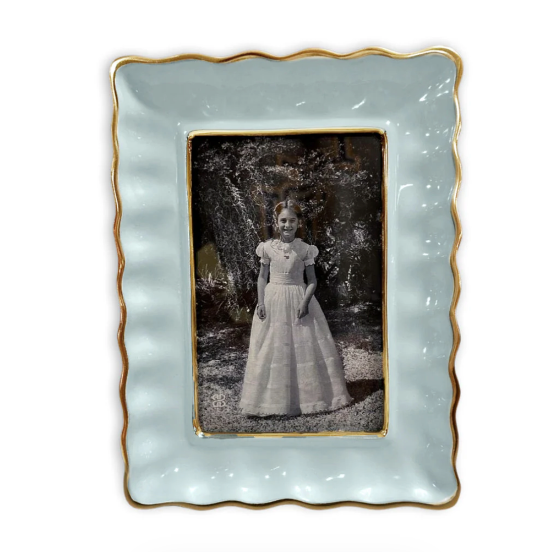 Beatriz Ball - Blue Scalloped Frame with Gold Trim