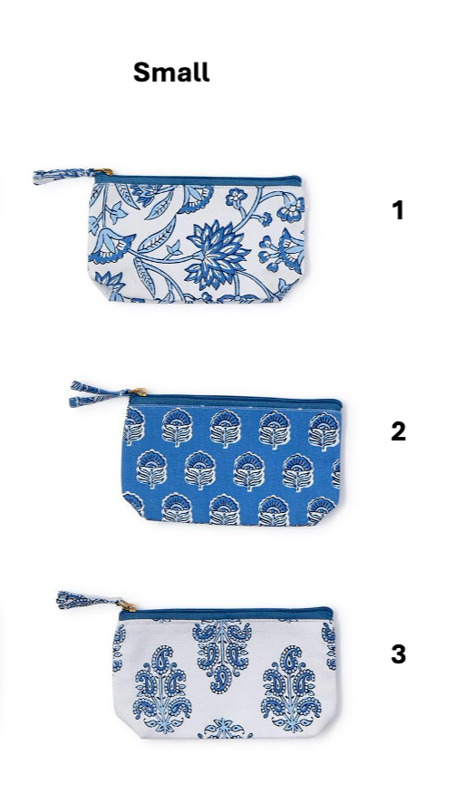 Blue Block Print Pouches - Two Sizes