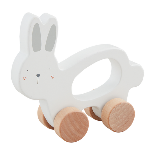Wooden Bunny Pull Toy - White, Blue, or Pink