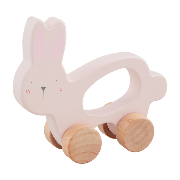 Wooden Bunny Pull Toy - White, Blue, or Pink