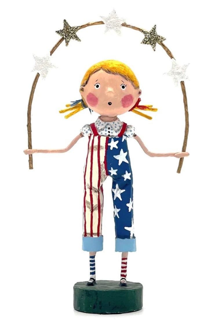 Girl in Pigtails Holding Stars Figurine