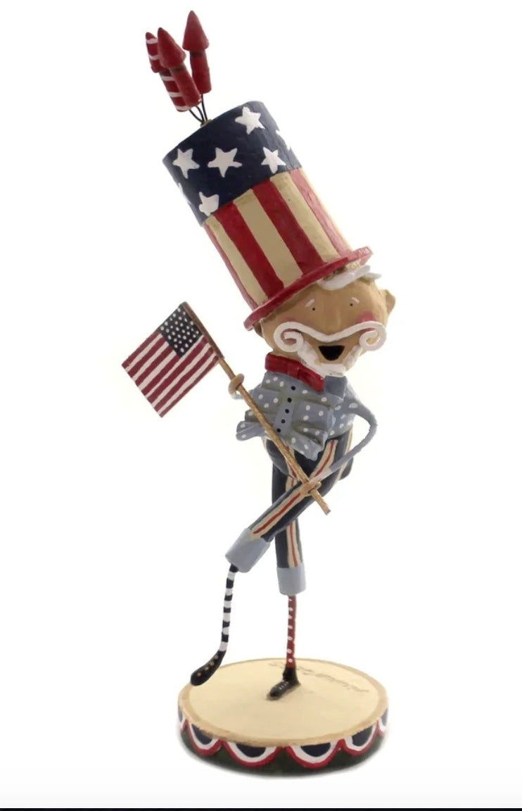 Patriotic Man Carrying Flag in Uncle Sam Hat Figurine