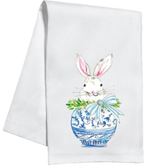 Bunny in blue and white pot