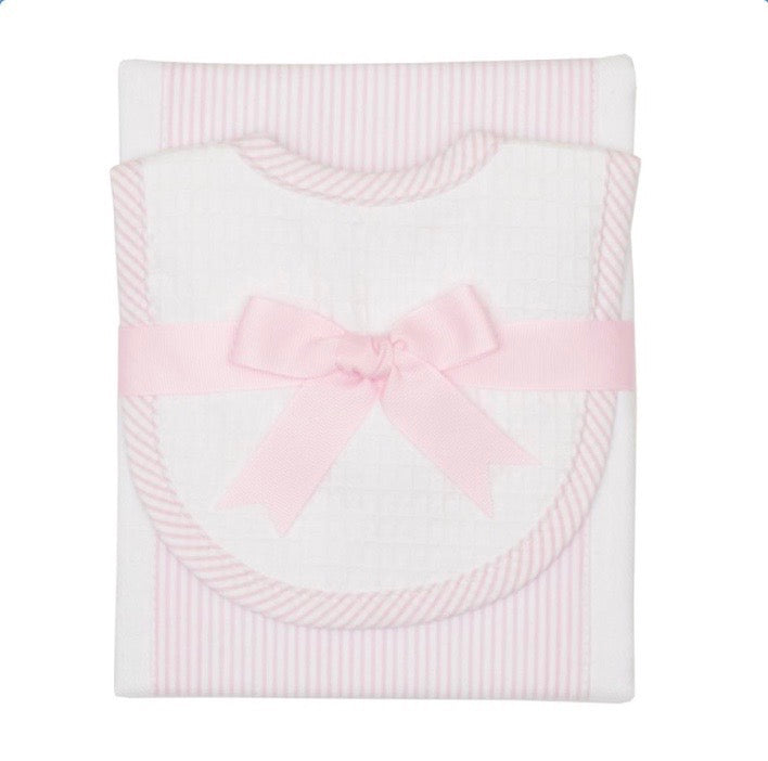 Pink Seersucker Bib and Burp Set