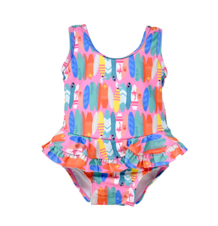 Pink Surfboard Swimsuit with Skirt