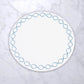 Round Embroidered Placemats with Quatrefoil White and Blue