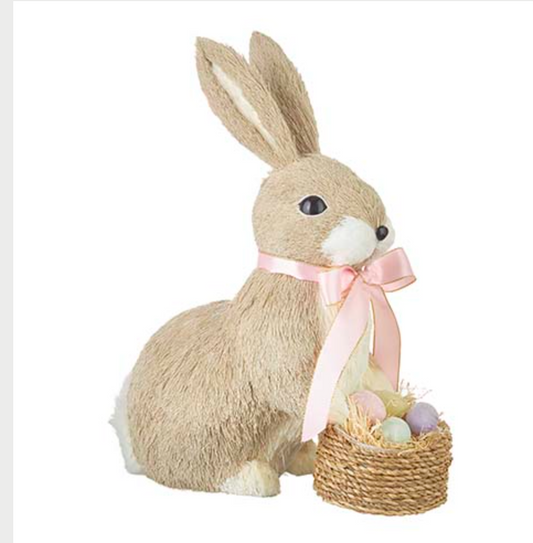 Bunny with rafia basket and eggs