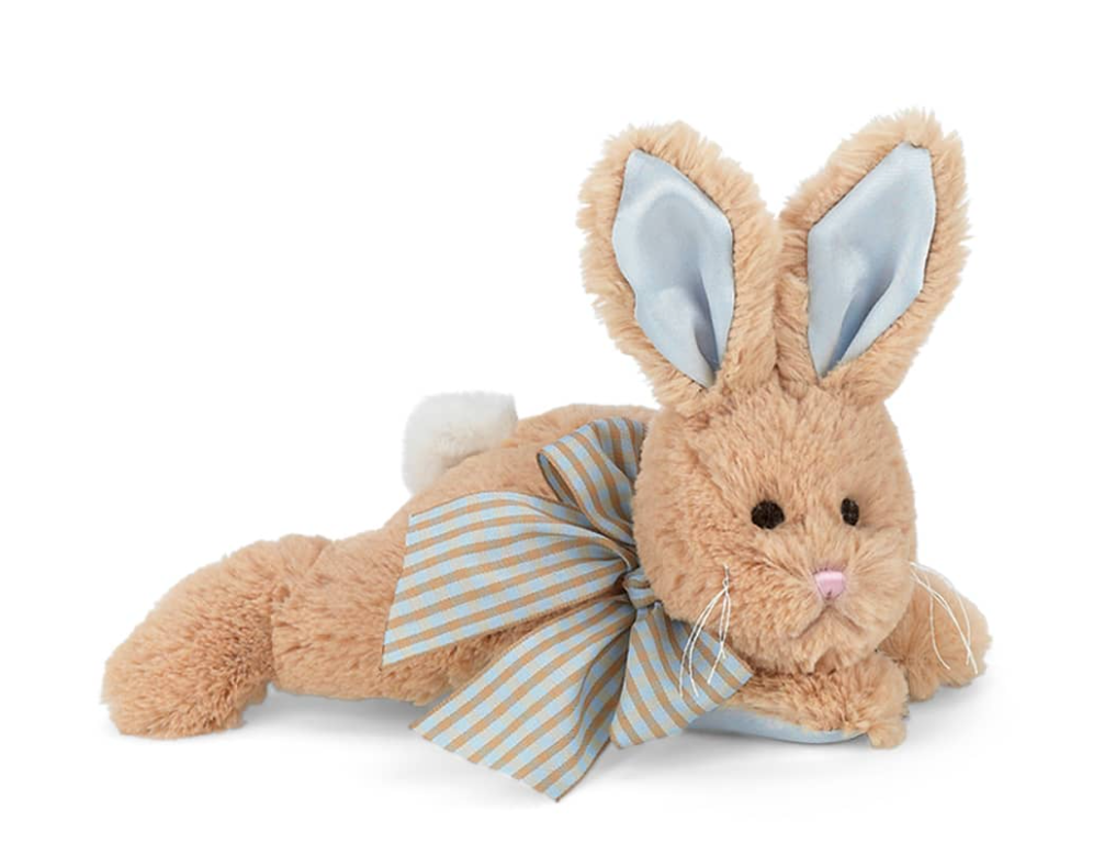 Bearington Collection - Brown Plush Bunny with Striped Bow and Blue Ears
