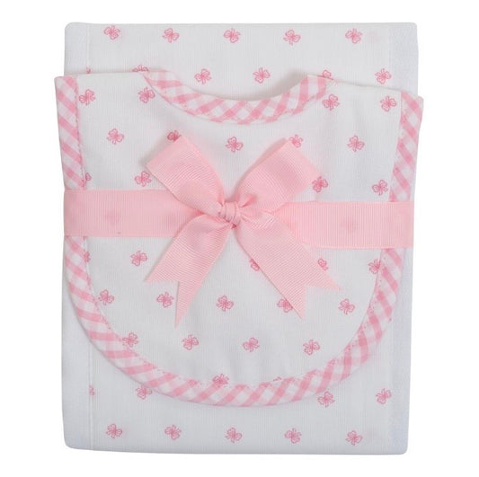 3 Marthas - Pink Bow Bib and Burp Gift Set