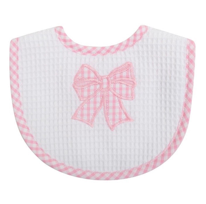 Pink Gingham Bow Bib