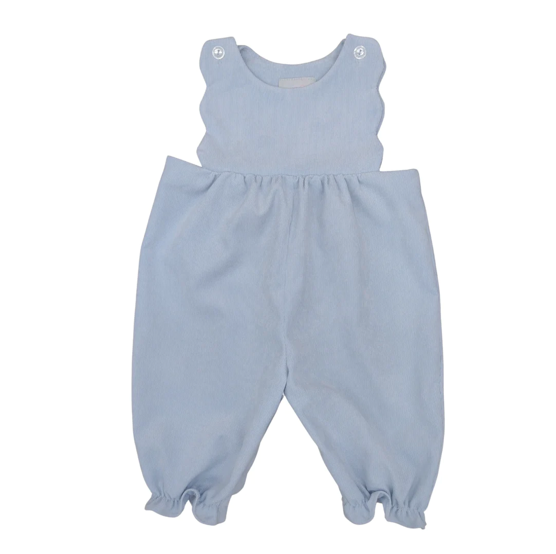James and Lottie - Blue Girl's Scalloped Corduroy Jumpsuit