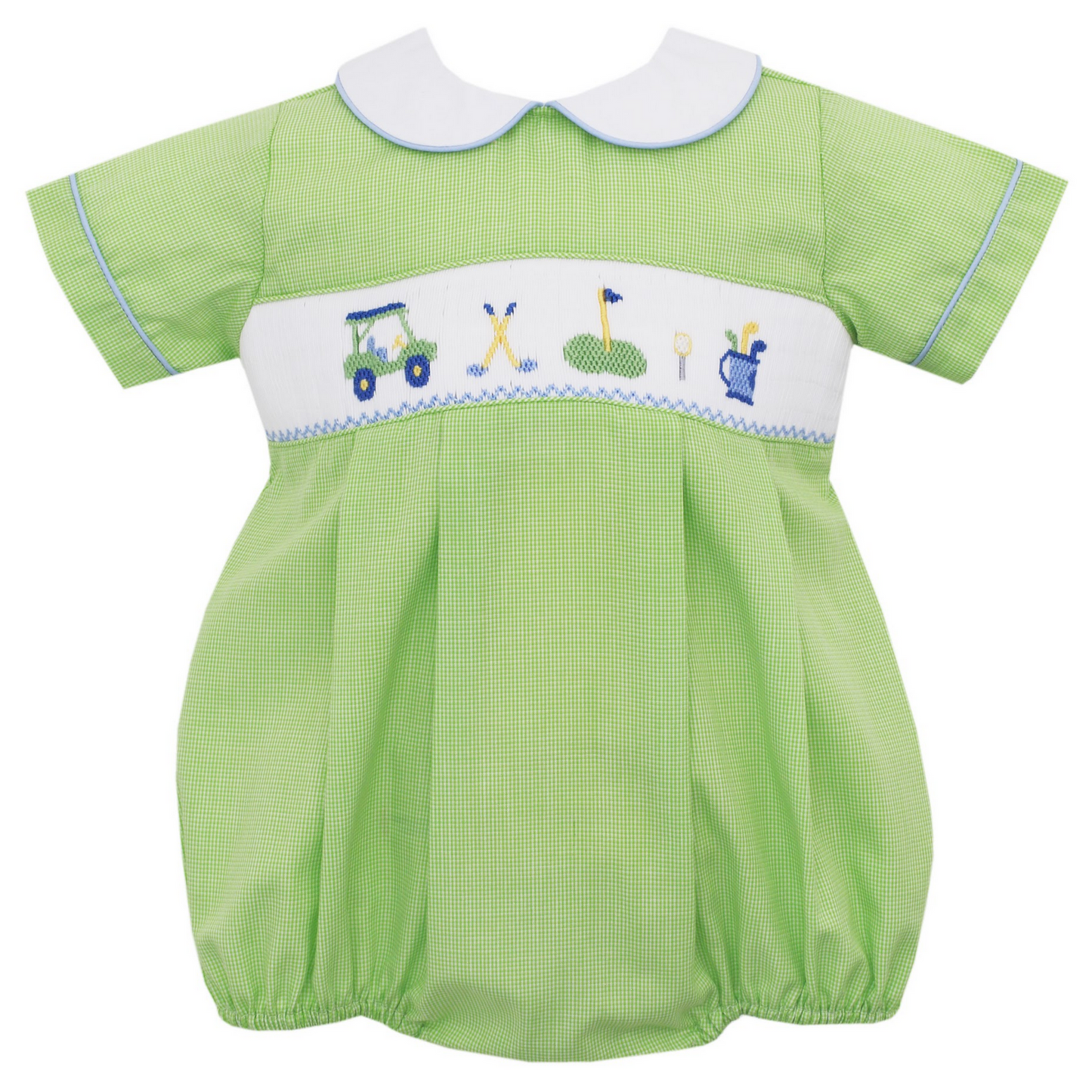 Petit Bebe - Green boys smocked golf bubble