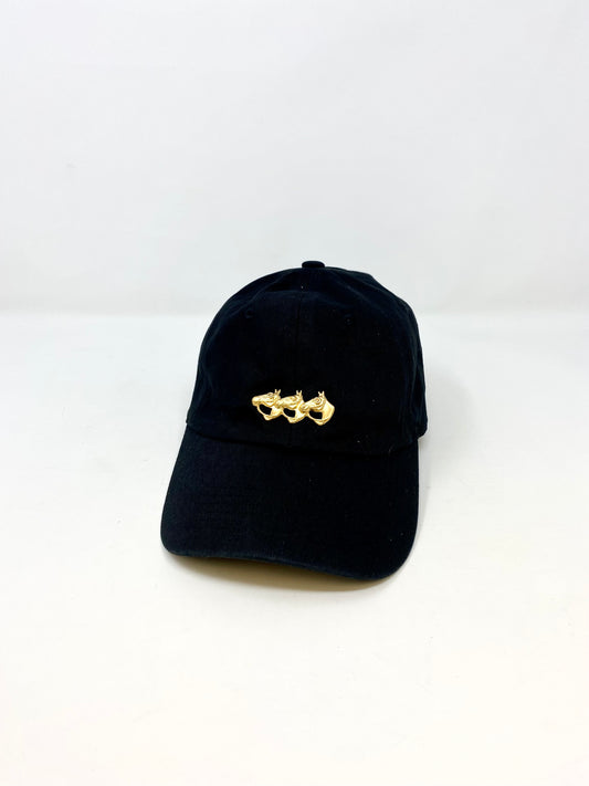Black Hat with Three Gold Horseheads