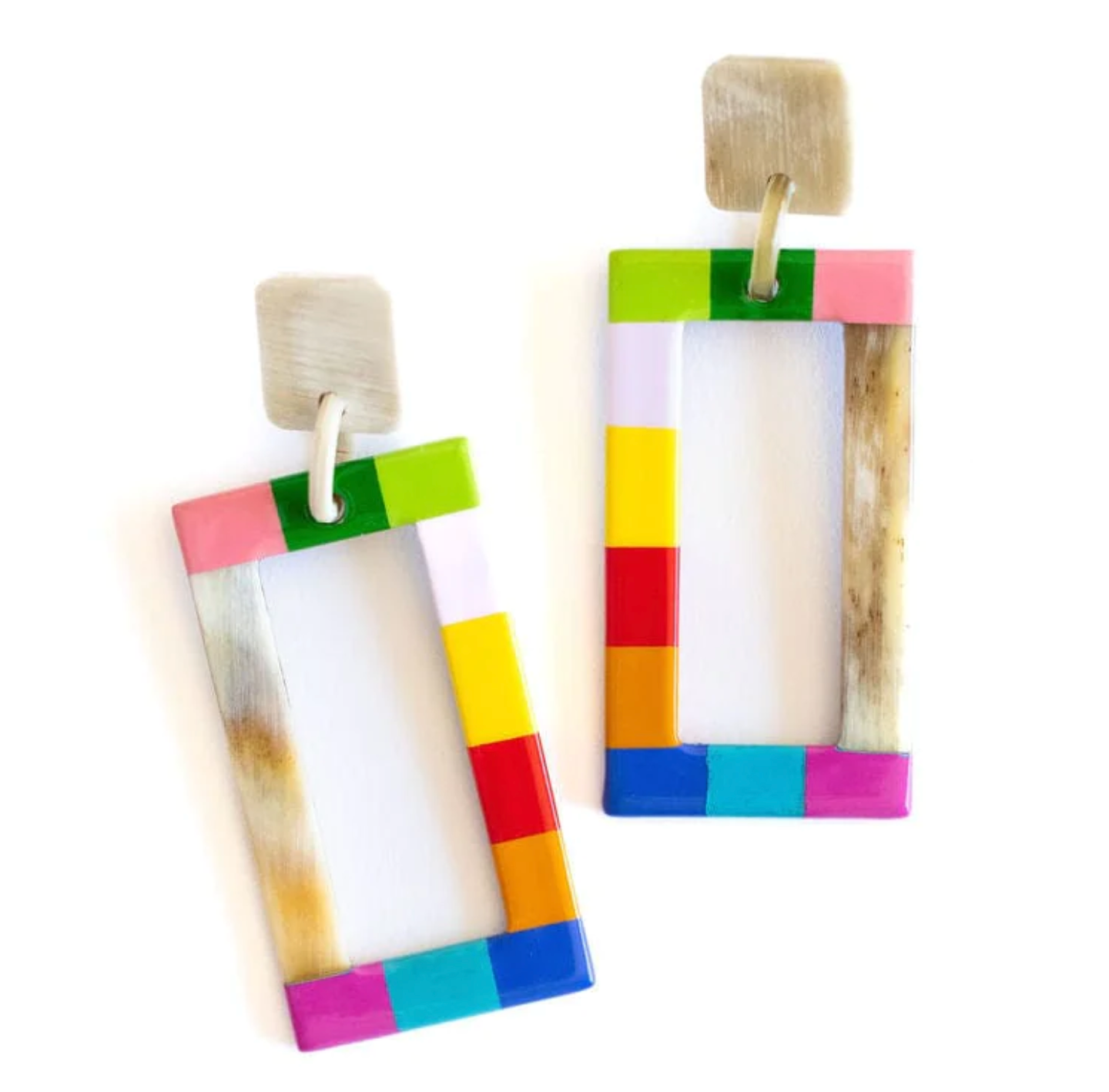 Multi Color Horn Rectangle Earrings
