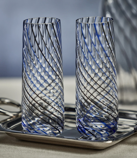 Black and Blue Swirl Water Glass