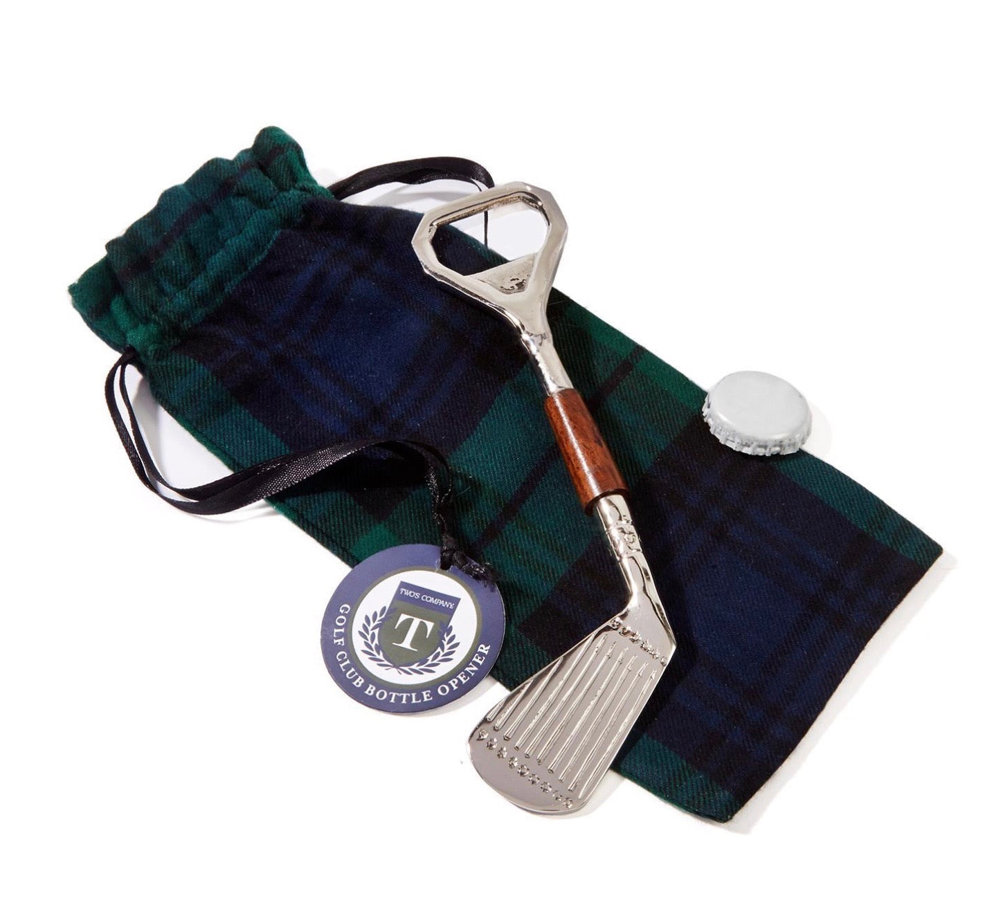 Golf Club Bottle Opener in Plaid Gift Pouch