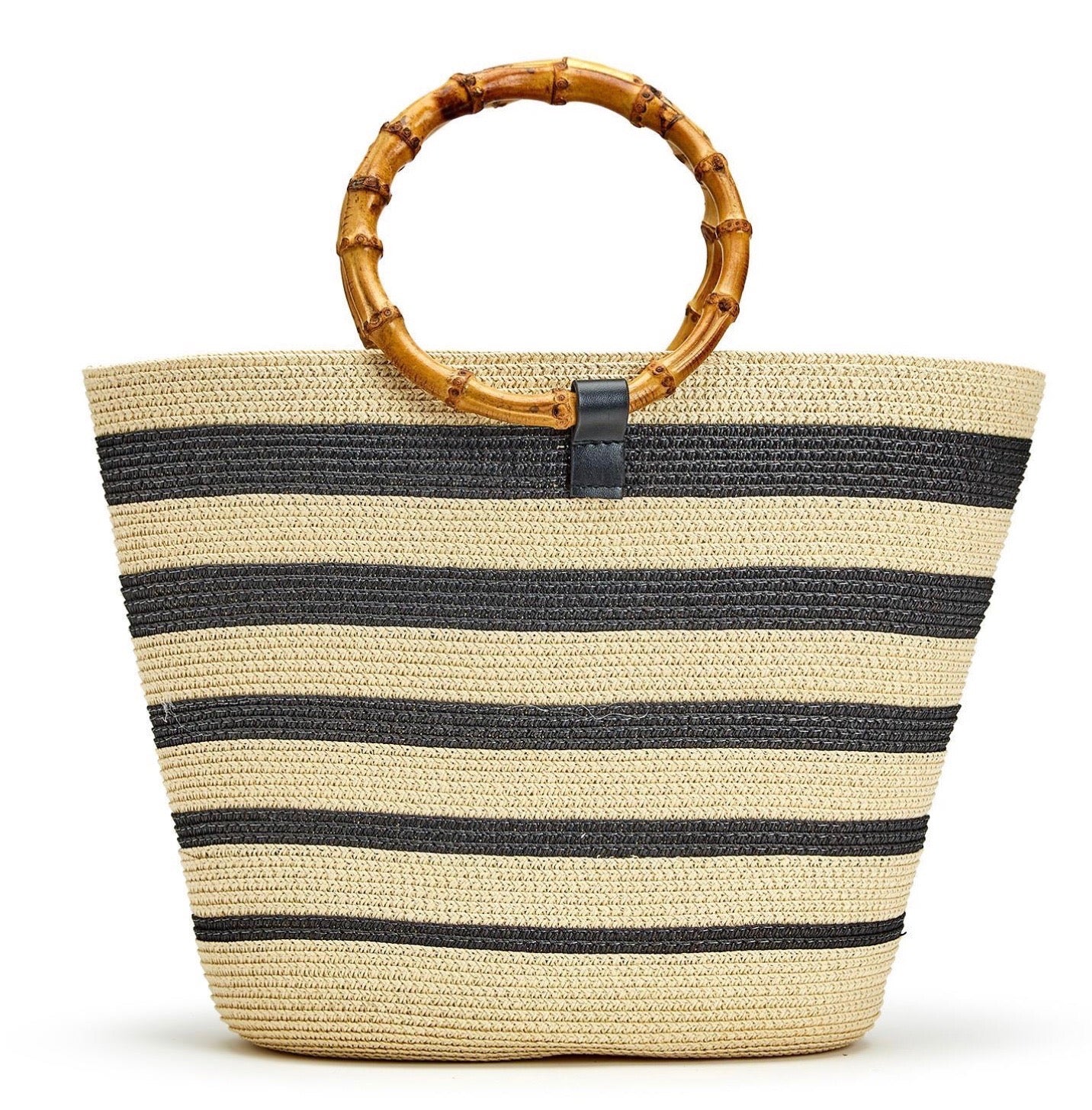 Handbag with Bamboo Handle Black Stripe