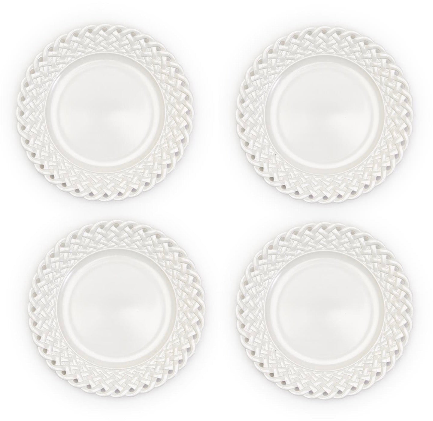 White Lattice Melamine Plates - Set of 4