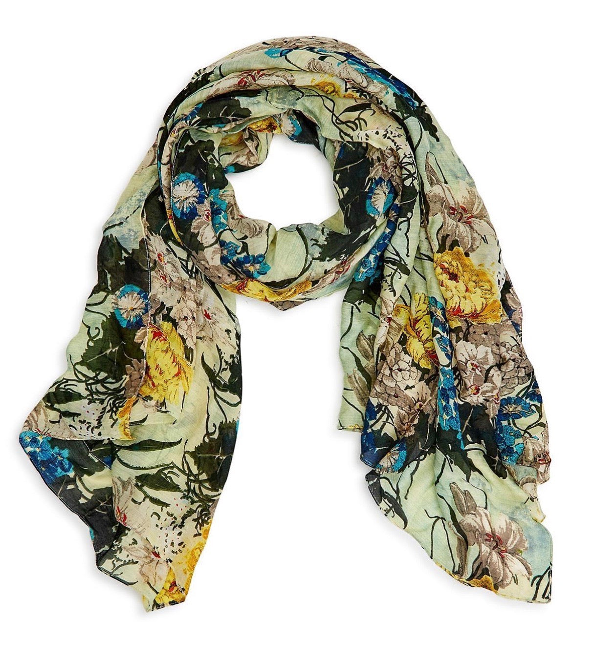 Silk Scarf with Black and Yellow Flowers