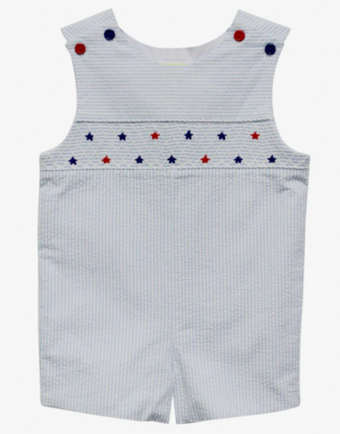 Seersucker romper with smocked stars