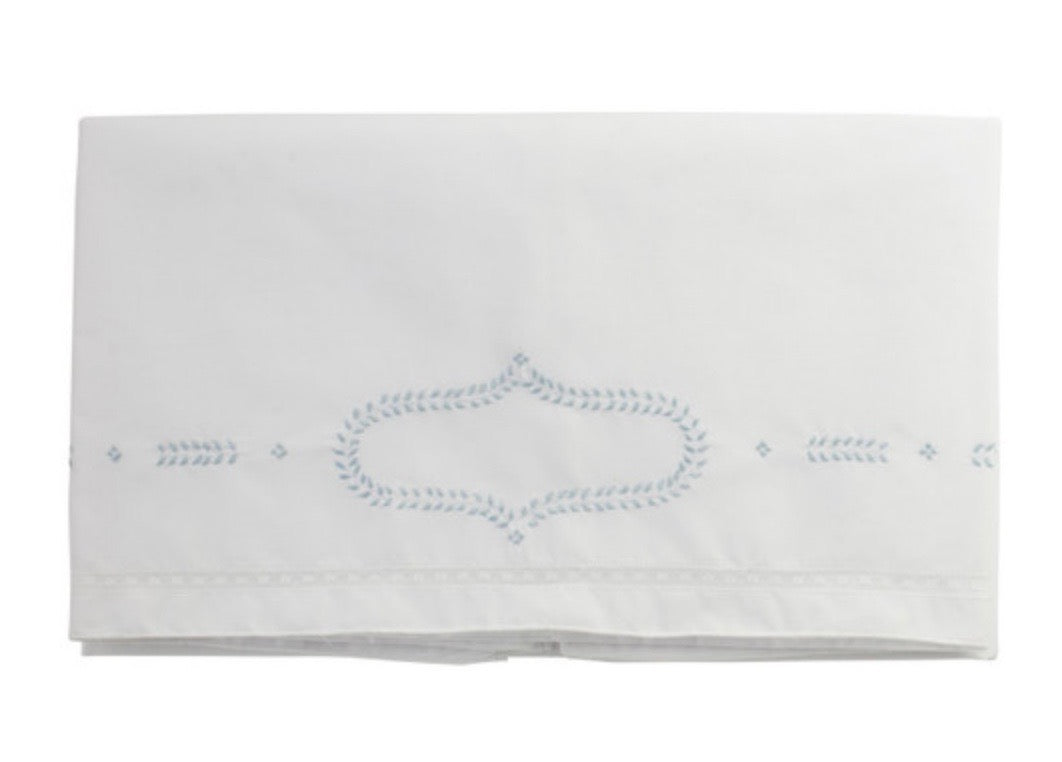 Feltman Brothers - Receiving Blanket with Blue Leaf Hand Embroidered Trim