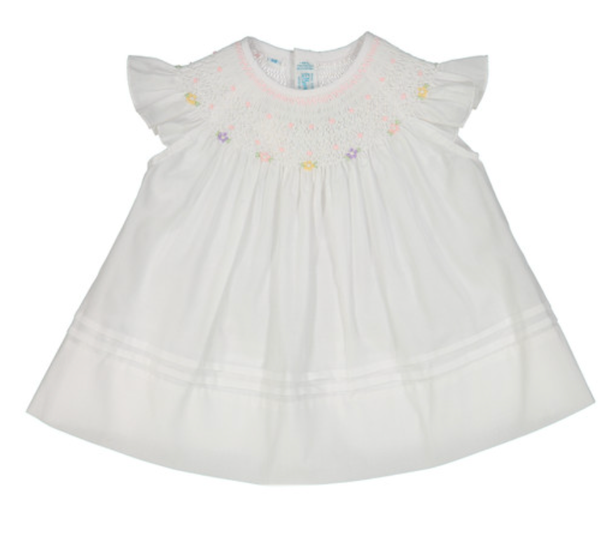 Feltman Brothers - White Dress with Smocked Flowers