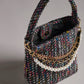 Multicolor Tweed Bag with Black Bow - Bucket