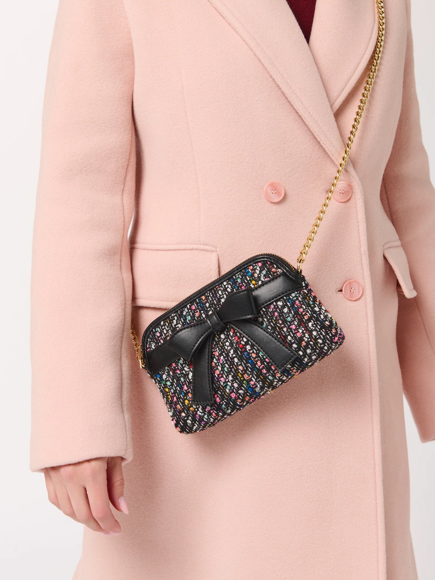 Multicolor Tweed Bag with Black Bow - Cross-Body