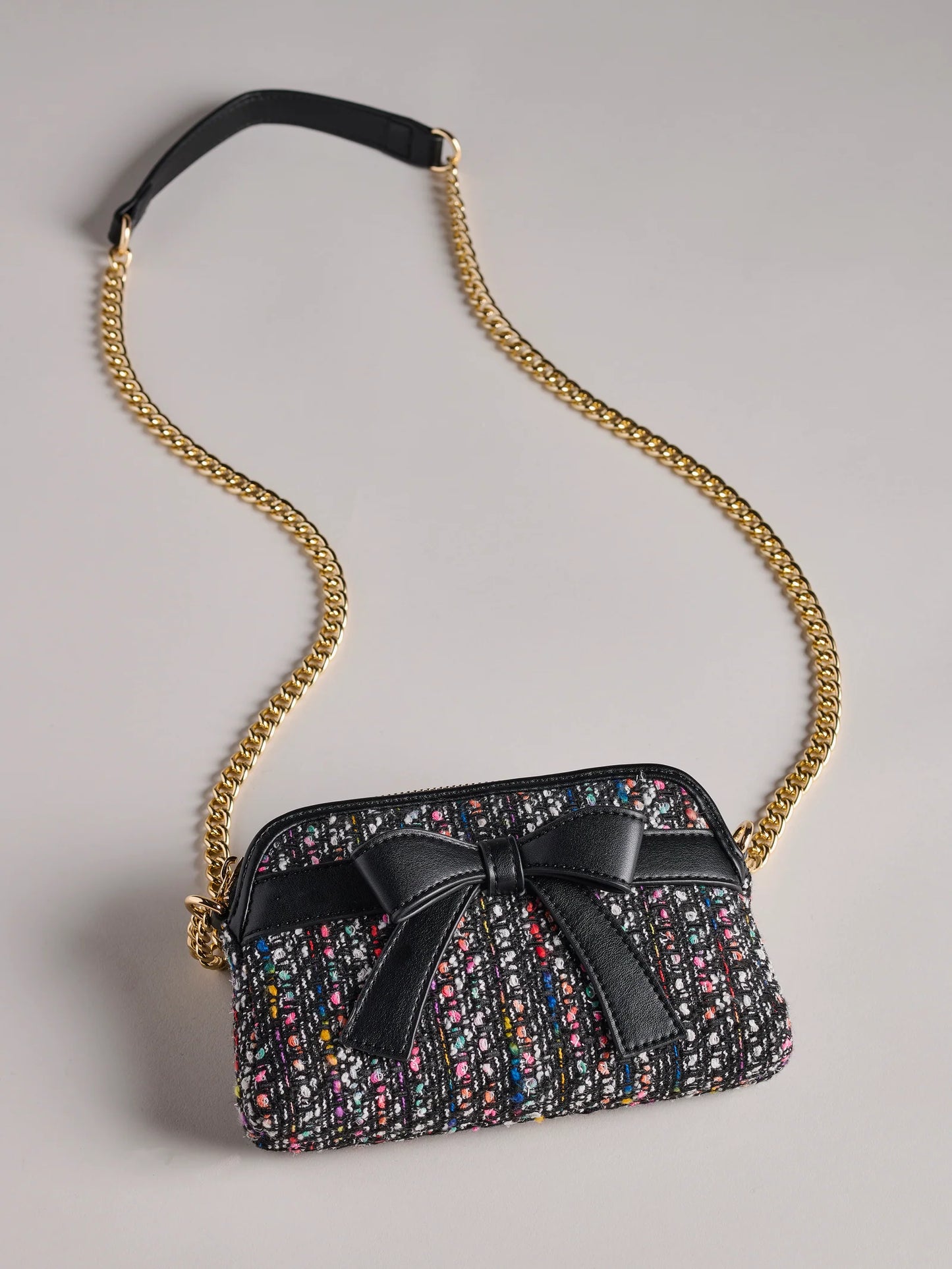 Multicolor Tweed Bag with Black Bow - Cross-Body