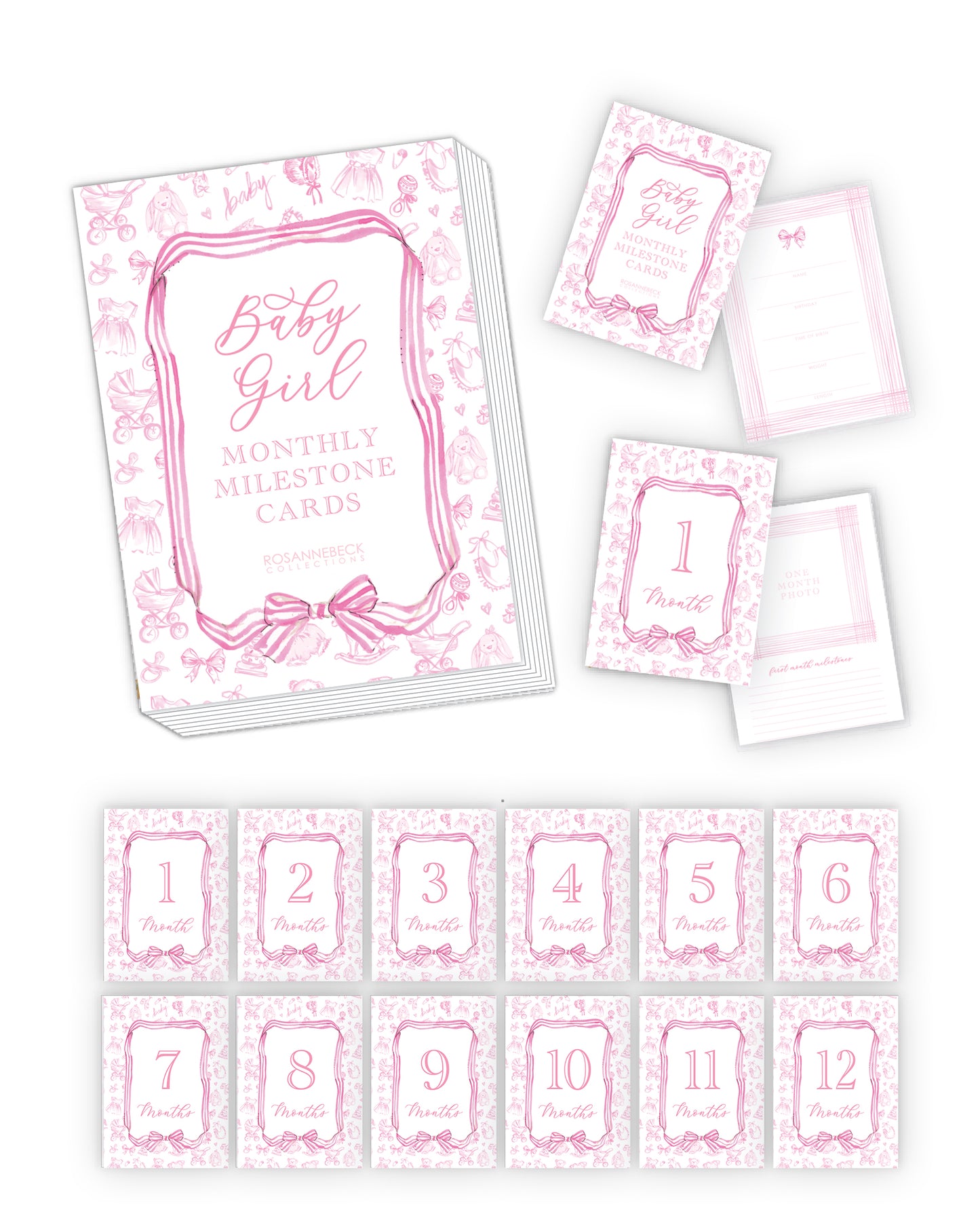 Rosanne Beck - Toile Pink Milestone Cards