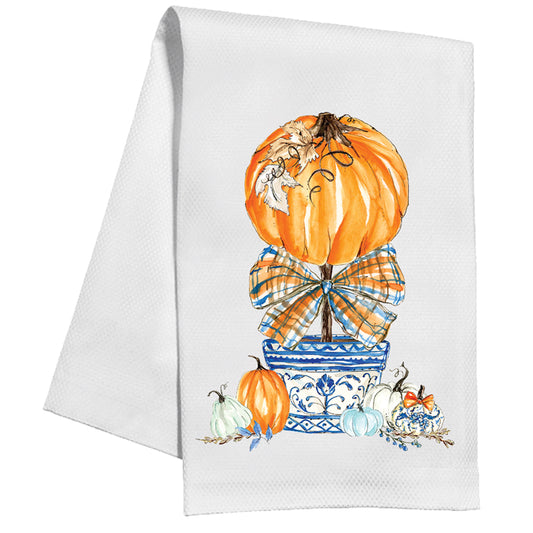 Rosanne Beck - Tea Towel - Pumpkin Topiary with Plaid Bow