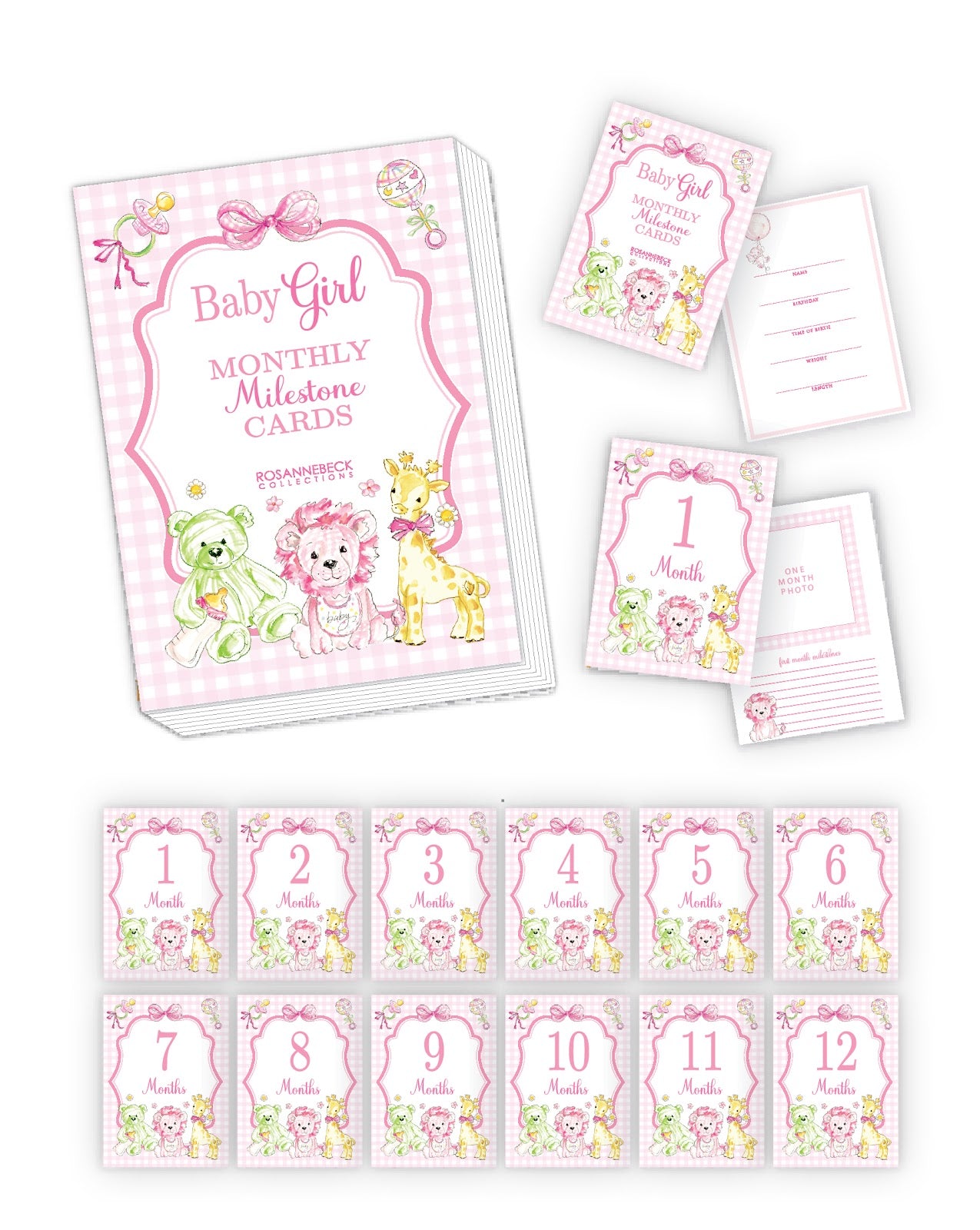 Rosanne Beck - Baby Milestone Monthly Cards - Pink or Blue