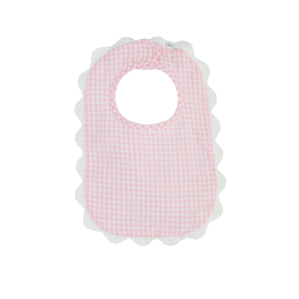 Gingham Scallop Bib - Pink or Blue