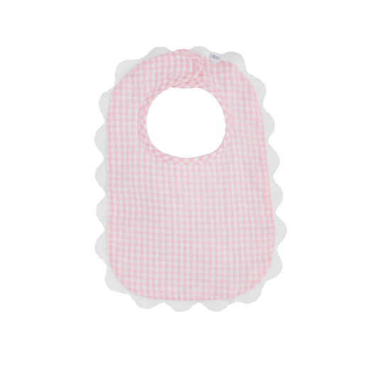 Gingham Scallop Bib - Pink or Blue